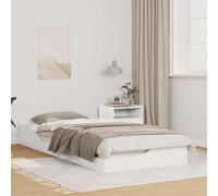 vidaXL Cabecero Plataforma 90 x 210 cm en Blanco, de Madera de Pino sólido, con un cajón Lateral. Diseño bajo con Listones fijos, Acabado Mate Muebles Modernos de Dormitorio, Apto par