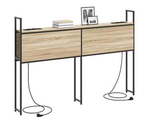 vidaXL Cabezal de Almacenamiento Moderno de Madera de Roble Sonoma de 140 cm, Hecho de Acero, con Puertos de Carga, Patas Antideslizantes, diseñado para Interiores, se Necesita ensamblar Entre Dos p
