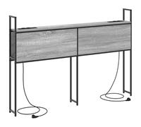 vidaXL Cabezal de estantería en Gris Sonoma de 160 cm, Hecho de Madera de ingeniería y Acero. Tiene Mucho Espacio de Almacenamiento y Estaciones de Carga. Es Moderno, con Patas Antideslizantes y se m