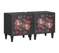 vidaXL Cabinet de Noche con Puerta 2 pcs Negro 40 x 33 x 46 cm, Mesita de Noche Elegante de Madera, Almacenamiento Floral, Organizador Compacto para Dormitorio, Mesa Rectangular de Madera de Mango pa