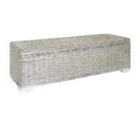 vidaXL Caja almacenaje Madera Caoba Blanco y ratán Kubu Natural 110 cm, baúl de almacenaje, banca, Banco de recibidor, Banco, Banco de almacenaje