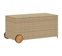 vidaXL Caja de Almacenaje de Jardín con Ruedas, Cofre de Almacenaje, Asiento Banco Exterior, Baúl para Juguetes, Ratán PE Beige Mezcla 190L
