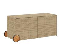 vidaXL Caja de Almacenaje de Jardín con Ruedas, Cofre de Almacenaje, Asiento Banco Exterior, Baúl para Juguetes, Ratán PE Beige Mezcla 283L