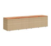 vidaXL Caja de almacenaje de jardín Cofre y asiento exterior Madera acacia y ratán Beige 220x50x54cm