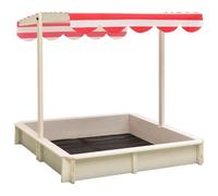 vidaXL Caja de arena con techo ajustable, madera de abeto, color blanco y rojo, UV50