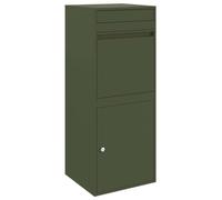 vidaXL Caja de entrega en verde oliva, hecha de acero, con medidas de 41 x 38 x 103 cm. Perfecta para el exterior, es resistente al clima y al óxido. Tiene un diseño moderno y rectangular, con una p