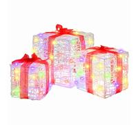 vidaXL Caja de Regalo 3 pcs Multicolor 20 x 20 x 20 cm Acrílico, Adorno navideño Moderno en Forma de tetraedro, Decorativo y Duradero, con Luces LED, Toque Elegante para tu Sala
