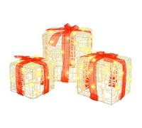 vidaXL Caja de Regalo con 60 LED 3 pcs cálido 20 x 20 x 20 cm Acrílico, Adorno navideño Moderno en Forma de tetraedro, Decorativo y Duradero, con Luces LED, Toque Elegante para tu Sala