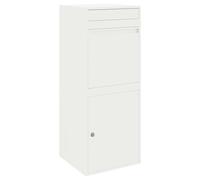vidaXL Caja para paquetes de diseño rectangular moderno, hecha de acero galvanizado blanco. Mide 41 x 38 x 103 cm. Viene con cerraduras de palanca, es resistente al agua y tiene acceso fácil. Perfec
