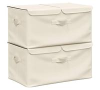 vidaXL Cajas de Almacenaje 4 uds, Cajas Plegables, Cofres Organizadores de Ropa Bufandas, Contenedores para Armario Estantería, Tela Crema