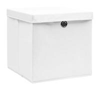vidaXL Cajas de Almacenaje 4 uds, Cajas Plegables con Tapas, Cofres Organizadores de Ropa, Cajas para Armario Estantería, Tela No Tejida Blanco