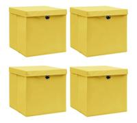 vidaXL Cajas de Almacenaje 4 uds, Cajas Plegables con Tapas, Cofres Organizadores de Ropa, Contenedores para Armario Estantería, Tela Amarillo