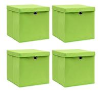 vidaXL Cajas de Almacenaje 4 uds, Cajas Plegables con Tapas, Cofres Organizadores de Ropa, Contenedores para Armario Estantería, Tela Verde