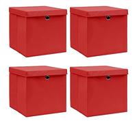 vidaXL Cajas de Almacenaje 4 uds, Cajas Plegables con Tapas, Cofres Organizadores de Ropa, Contenedores para Armario Estantería, Tela Rojo