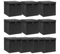 vidaXL Cajas de Almacenaje 10 uds, Cajas Plegables con Tapas, Cofres Organizadores de Ropa, Contenedores para Armario Estantería, Tela Negro