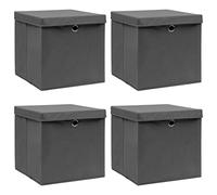 vidaXL Cajas de Almacenaje 4 uds, Cajas Plegables con Tapas, Cofres Organizadores de Ropa, Contenedores para Armario Estantería, Tela Gris