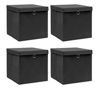 vidaXL Cajas de almacenaje Plegables con tapas – 4 uds, tela negra