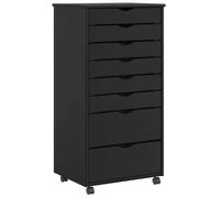 vidaXL Cajonera con Ruedas Moss Madera Maciza de Pino Negro, Armario con Ruedas, cajonera, Mueble con cajones, cajonera con Ruedas, Armario archivador