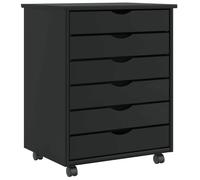 vidaXL Cajonera con Ruedas Moss Madera Maciza de Pino Negro, Armario con Ruedas, cajonera, Mueble con cajones, cajonera con Ruedas, Armario archivador