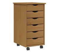 vidaXL Armario rodante de madera maciza de pino, color marrón miel, colección MOSS con almacenamiento móvil, 6 cajones grandes para oficina, sala de estar, dormitorio