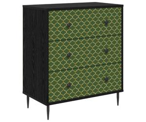 vidaXL Cajonera GELEEN Impresión geométrica en esmeralda Roble Negro, Cómoda rectangular moderna, solución de almacenamiento con estilo para dormitorio y sala, organizador de madera