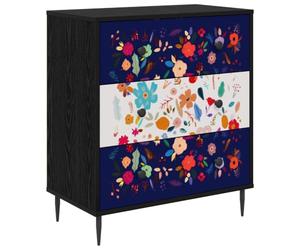 vidaXL Cajonera Mainz Estampado Floral 66 x 36,5 x 76 cm Roble Negro
