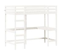 vidaXL Cama Alta con Escritorio, Litera Somier de Listones, Estructura de Cama, Mueble para Dormitorio, Madera Maciza de Pino Blanca 90x190 cm