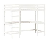 vidaXL Cama alta con escritorio y somier de listones, madera maciza de pino blanca 90x190 cm