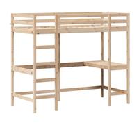 vidaXL Cama Alta con Escritorio, Litera Somier de Listones, Estructura de Cama, Mueble para Dormitorio, Madera Maciza de Pino 90x190 cm