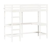 Cama Alta Con Escritorio Madera Maciza Pino Blanca 75x190 Cm Vidaxl