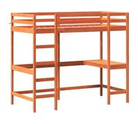 vidaXL Cama Alta con Escritorio, Litera Somier de Listones, Estructura de Cama, Mueble para Dormitorio, Madera Maciza de Pino Marrón 90x190 cm