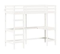Cama Alta Con Escritorio Madera Maciza Pino Blanca 80x200 Cm Vidaxl