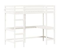 Cama alta con escritorio madera maciza pino blanca 90x200 cm