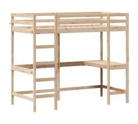 vidaXL Cama Alta con Escritorio, Litera Somier de Listones, Estructura de Cama, Mueble para Dormitorio, Madera Maciza de Pino 90x200 cm