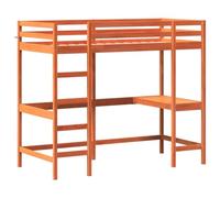 vidaXL Cama Alta con Escritorio, Litera Somier de Listones, Estructura de Cama, Mueble para Dormitorio, Madera Maciza de Pino Marrón 90x200 cm