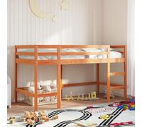 Cama alta de niños con escalera madera maciza marrón 90x200 cm