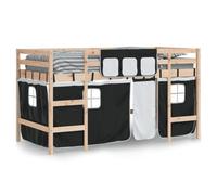 vidaXL Cama Alta Niños con Cortinas, Cama Nido, Mueble de Dormitorio, Litera para Niños Mayores de 6 Años, Madera de Pino Blanco Negro 90x190 cm