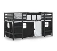 vidaXL Cama Alta Niños con Cortinas, Cama Nido, Mueble de Dormitorio, Litera para Niños Mayores de 6 Años, Madera de Pino Blanco Negro 90x200 cm