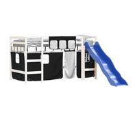 vidaXL Cama Alta Niños con Cortinas, Estructura de Cama, Mueble de Dormitorio, Litera para Niños Mayores de 6 Años, Madera Pino Blanco Negro 80x200 cm