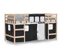 vidaXL Cama Alta Niños con Cortinas, Cama Nido, Mueble de Dormitorio, Litera para Niños Mayores de 6 Años, Madera de Pino Blanco Negro 80x200 cm