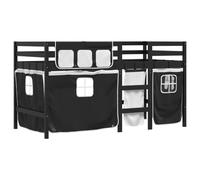 vidaXL Cama alta niños con cortinas madera pino blanco negro 90x190 cm, cama alta, cama nido individual, cama litera individual, cama nido
