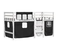 vidaXL Cama alta niños con cortinas madera pino blanco negro 90x200 cm, cama alta, cama nido individual, cama litera individual, cama nido