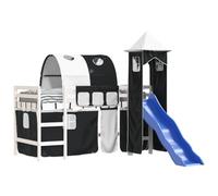 vidaXL Cama Alta Niños con Torre, Estructura de Cama, Mueble de Dormitorio, Litera para Niños Mayores de 6 Años, Madera Pino Blanco Negro 80x200 cm