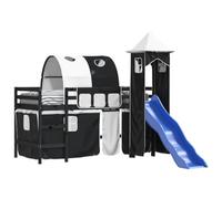 vidaXL Cama Alta Niños con Torre, Estructura de Cama, Mueble de Dormitorio, Litera para Niños Mayores de 6 Años, Madera Pino Blanco Negro 80x200 cm