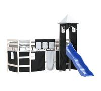 vidaXL Cama Alta Niños con Torre, Estructura de Cama, Mueble de Dormitorio, Litera para Niños Mayores de 6 Años, Madera Pino Blanco Negro 90x190 cm
