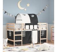 vidaXL Cama Alta Niños con Túnel, Cama Nido, Mueble de Dormitorio, Litera para Niños Mayores de 6 Años, Madera de Pino Blanco Negro 90x190 cm