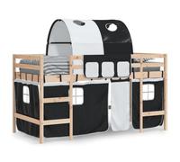 vidaXL Cama Alta Niños con Túnel, Cama Nido, Mueble de Dormitorio, Litera para Niños Mayores de 6 Años, Madera de Pino Blanco Negro 80x200 cm