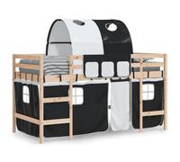 vidaXL Cama Alta Niños con Túnel, Cama Nido, Mueble de Dormitorio, Litera para Niños Mayores de 6 Años, Madera de Pino Blanco Negro 80x200 cm