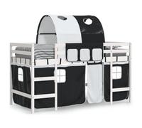 vidaXL Cama Alta Niños con Túnel, Cama Nido, Mueble de Dormitorio, Litera para Niños Mayores de 6 Años, Madera de Pino Blanco Negro 90x200 cm
