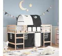 vidaXL Cama Alta Niños con Túnel, Cama Nido, Mueble de Dormitorio, Litera para Niños Mayores de 6 Años, Madera de Pino Blanco Negro 80x200 cm